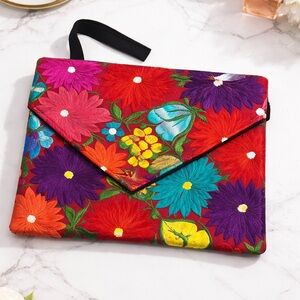 Colorful Embroidered Floral Clutch Bag Boho Foldover Wristlet Handbag